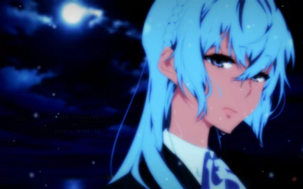 HD anime desktop wallpaper featuring Noriko Sonozaki from Kiznaiver, with a moody nighttime sky in the background and detailed character art.