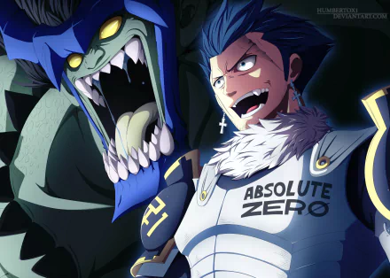 HD anime desktop wallpaper featuring Silver Fullbuster from Fairy Tail, showcasing his fierce expression alongside a menacing creature.
