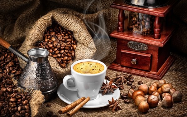 Food Coffee Cup Cinnamon Coffee Beans Star Anise Hazelnut HD Wallpaper | Background Image