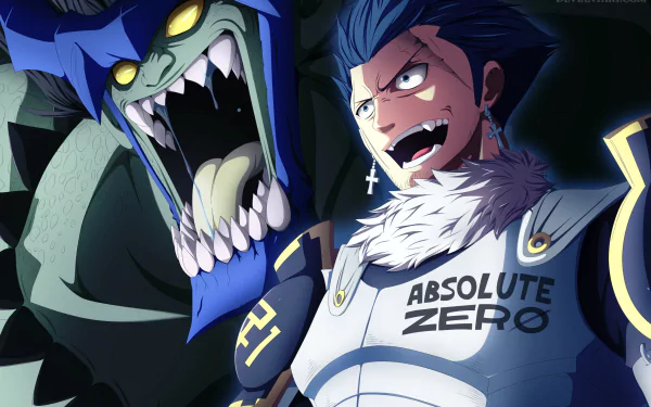 HD anime desktop wallpaper featuring Silver Fullbuster from Fairy Tail, showcasing his fierce expression alongside a menacing creature.