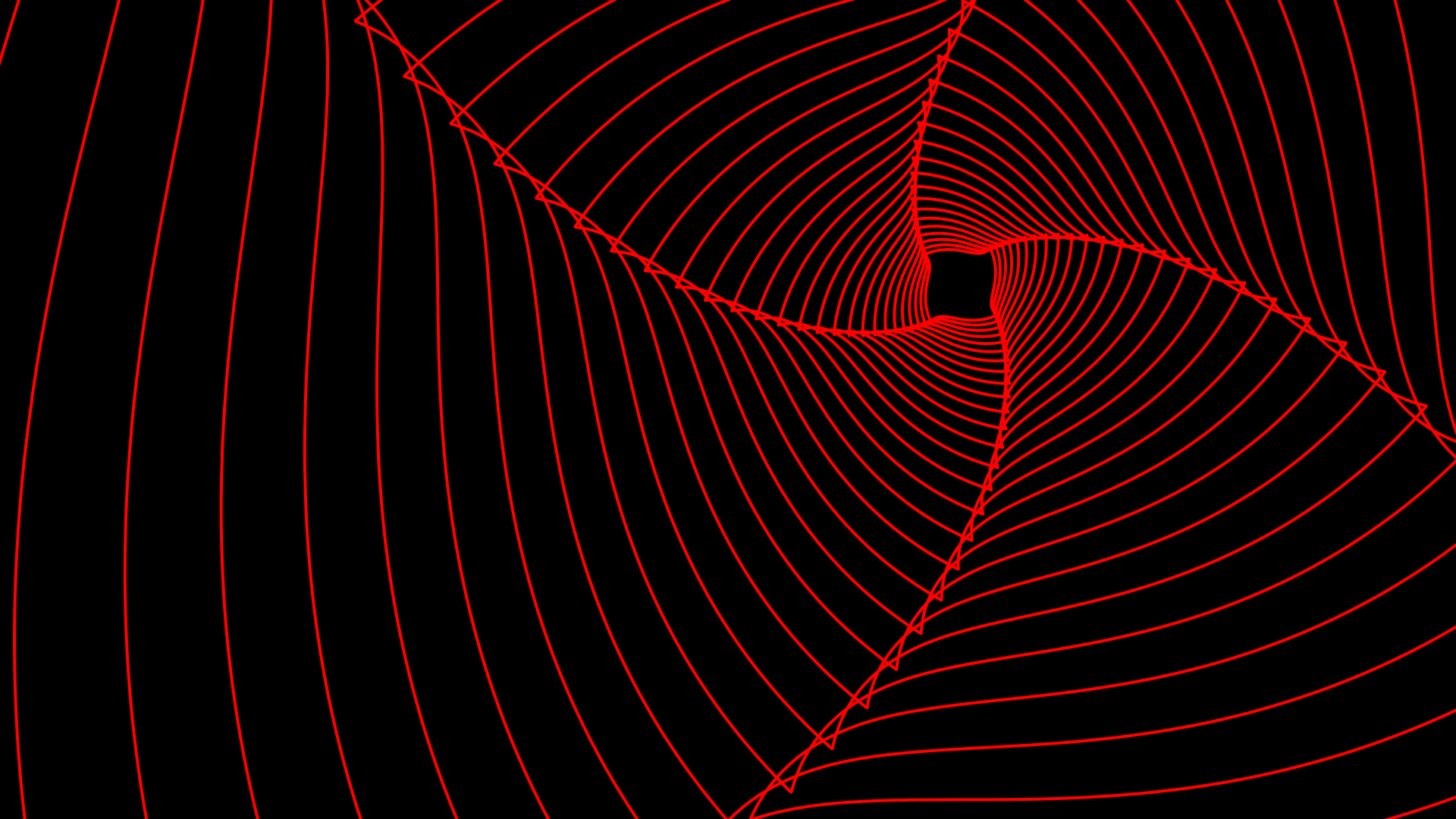 Abstract 8K Ultra HD PC wallpaper featuring vibrant red spiral lines against a black background, creating a dynamic and hypnotic visual effect.