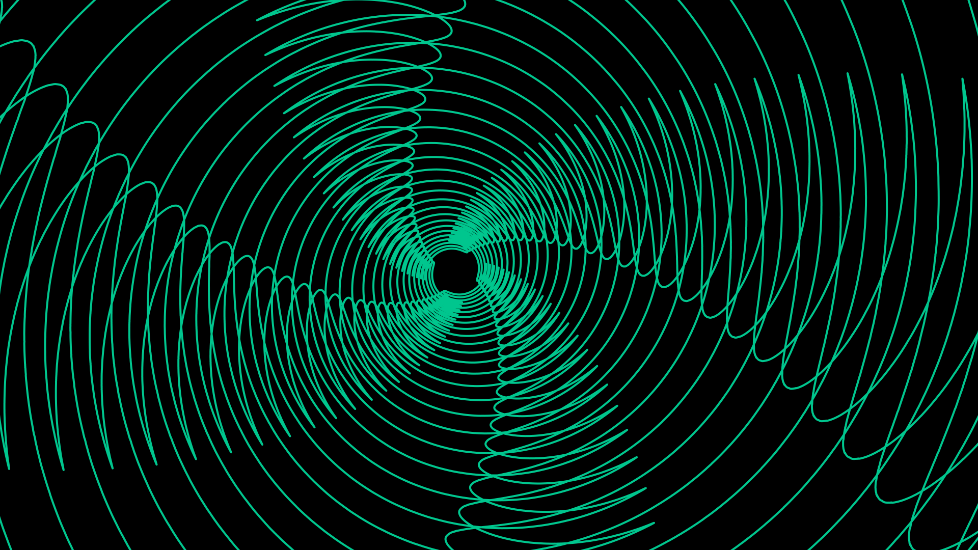 Turquoise spiral lines form an abstract fractal pattern on a black background in this 8K Ultra HD PC desktop wallpaper and background.