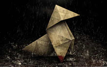 HD PC desktop wallpaper featuring the origami bird from the video game Heavy Rain, set against a dark, rainy background.
