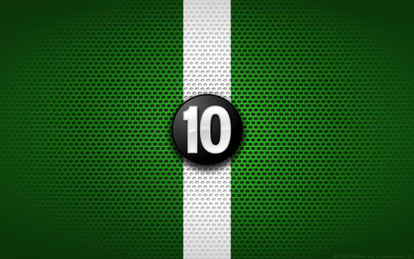 Ben 10 TV show HD PC desktop wallpaper: green perforated background with a vertical white stripe and a central black emblem showing the number 10.