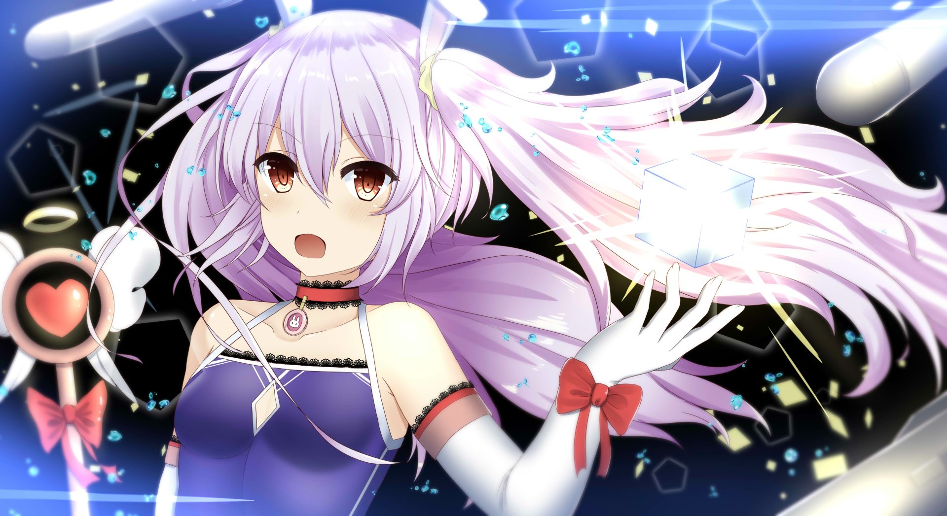 Laffey from Azur Lane in an anime-style 4K Ultra HD desktop wallpaper, featuring her with flowing lavender hair and a cosmic background.