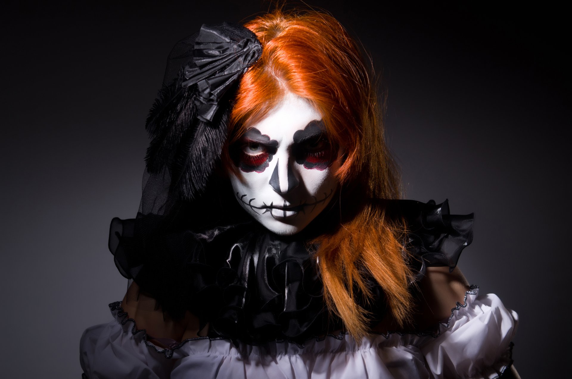Download Stare Orange Hair Artistic Sugar Skull 4k Ultra HD Wallpaper
