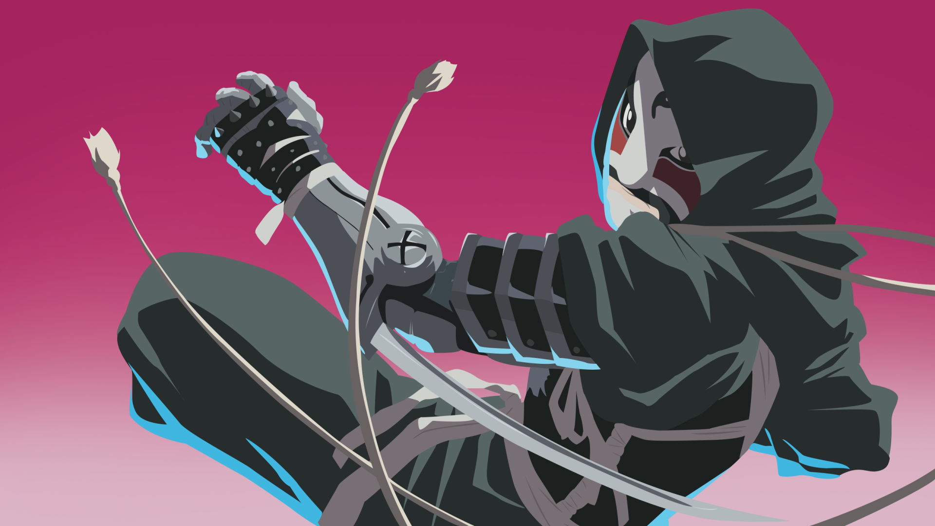 HD anime desktop wallpaper featuring Lan Fan from Fullmetal Alchemist in a dynamic pose against a solid magenta background.