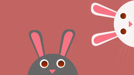 Artistic rabbit animal 8K Ultra HD PC desktop wallpaper: two stylized bunnies—gray with pink ears and white—peeking from opposite corners on a warm terracotta background.