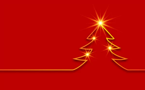 Minimalist red Christmas tree with glowing golden lines and lights, designed as a 4K Ultra HD holiday desktop wallpaper and background.