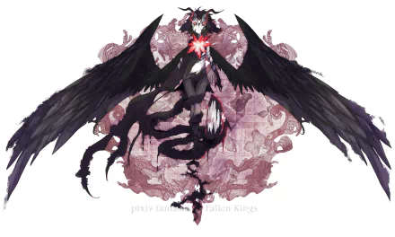 Anime-style HD PC desktop wallpaper from Pixiv Fantasia Fallen Kings, featuring a dark winged figure with an intricate, smoky background design.