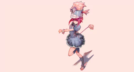 HD PC desktop wallpaper featuring Nonon Jakuzure from the anime Kill La Kill, showcasing her dynamic pose and distinctive outfit on a soft pink background.