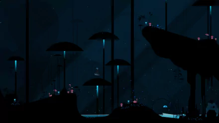 HD PC desktop wallpaper featuring a dark, atmospheric scene inspired by the video game Gris, showcasing silhouetted platforms and glowing elements.
