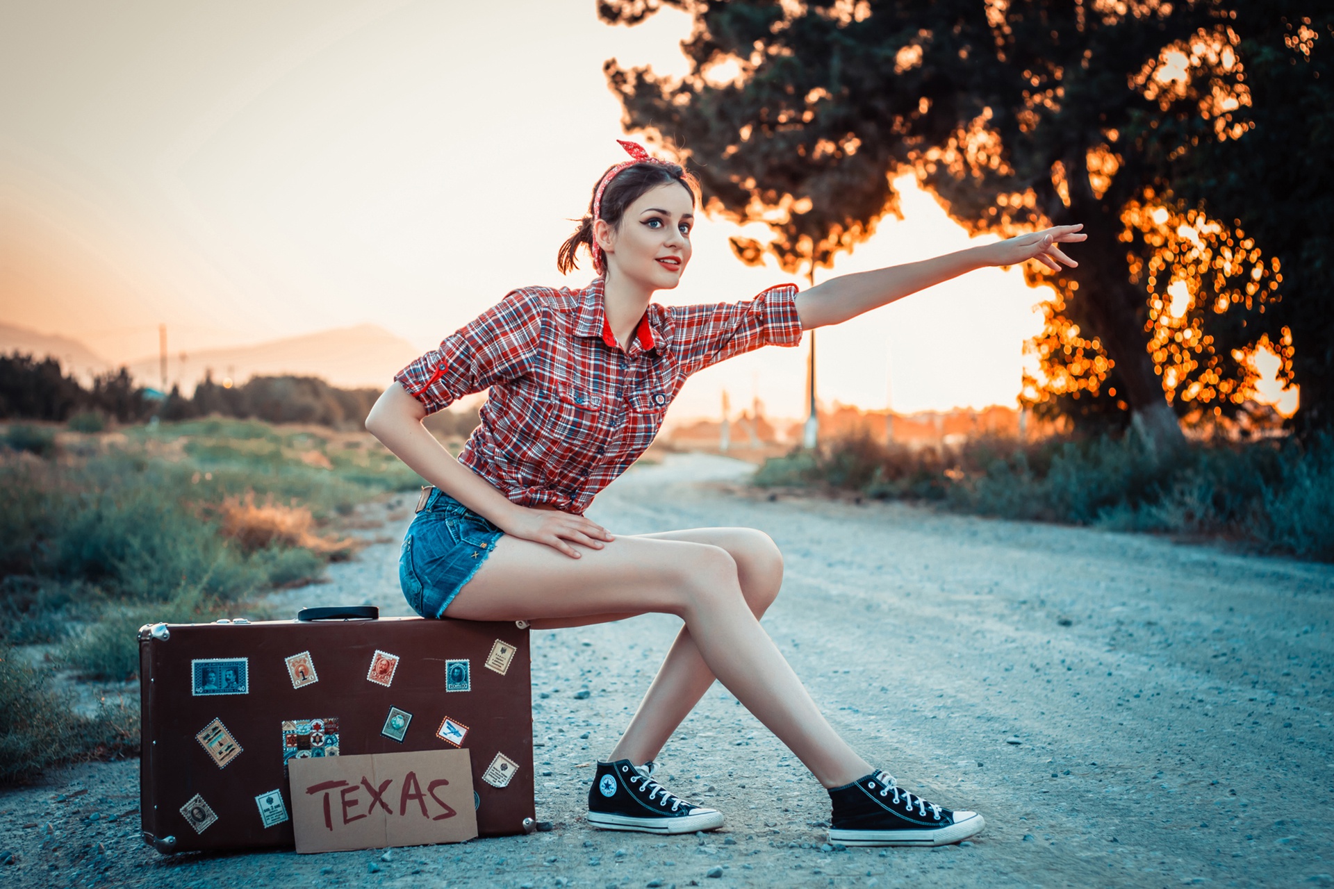 Woman Hitchhiking to Texas