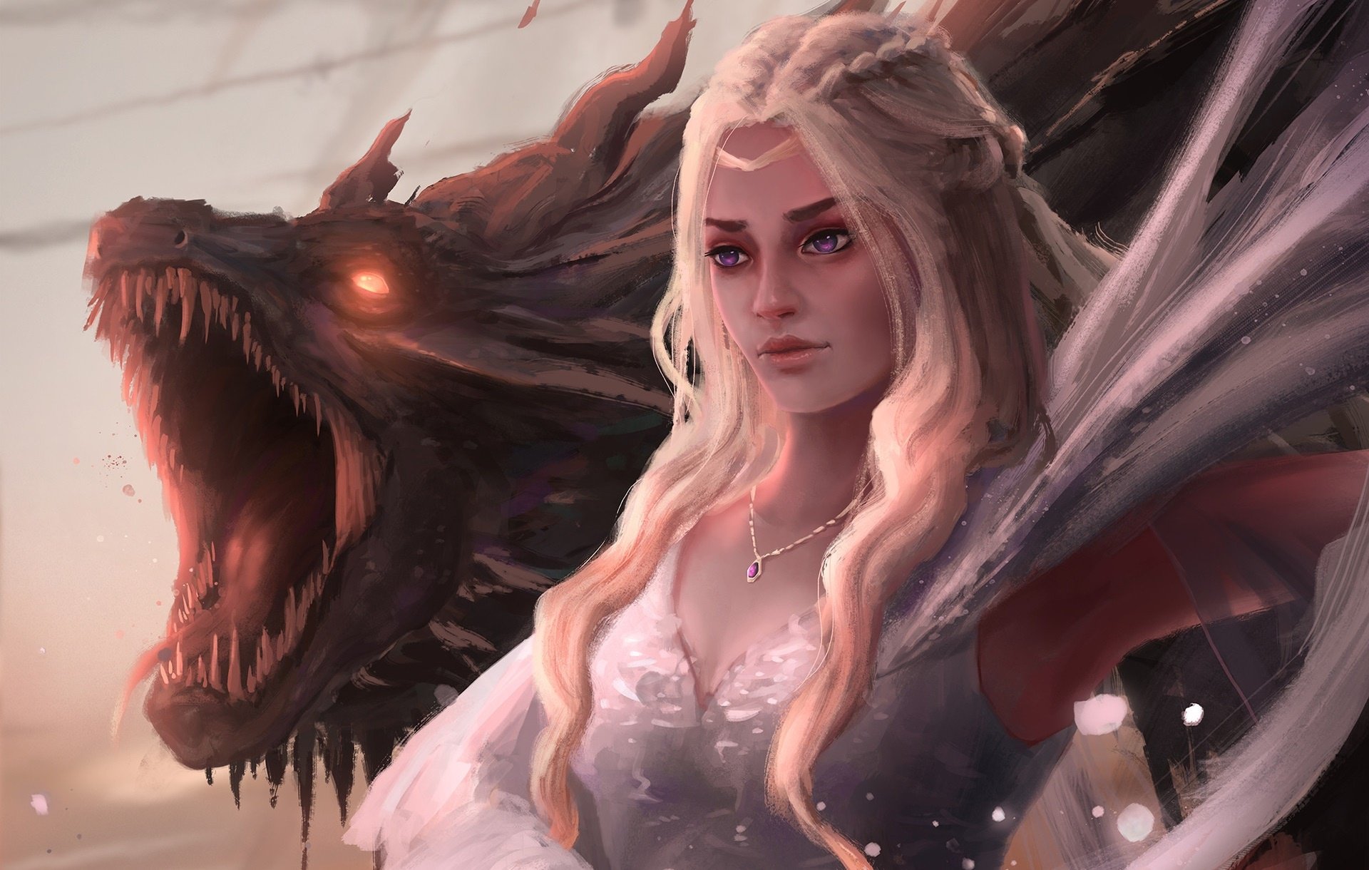 Download Purple Eyes Blonde Long Hair Dragon Daenerys Targaryen TV Show Game Of Thrones HD Wallpaper