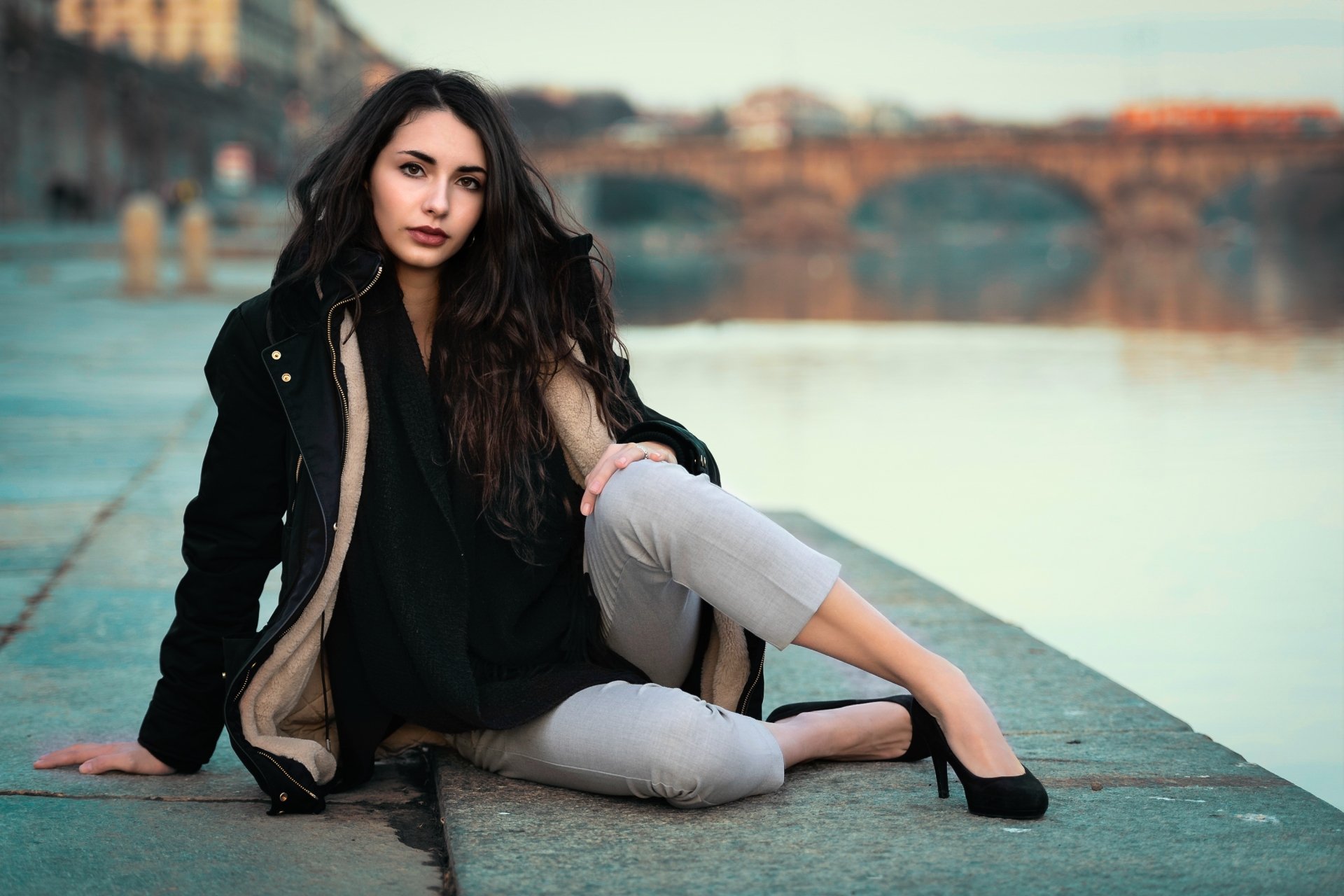 Download Coat Long Hair Brown Eyes Lipstick Black Hair Depth Of Field ...