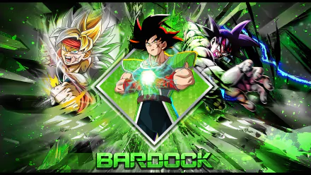 HD desktop wallpaper featuring Bardock from Dragon Ball Super and Dragon Ball Z, alongside Goku, with vibrant green and black anime-style effects.
