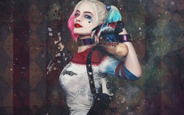 Movie Suicide Squad Harley Quinn Margot Robbie Lipstick Blonde Blue Eyes Baseball Bat HD Wallpaper | Background Image