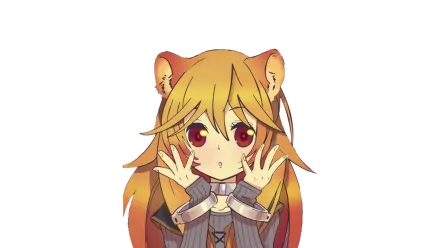 HD wallpaper of Raphtalia from The Rising of the Shield Hero anime, featuring a surprised expression with her hands to her face.