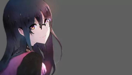 A high-definition desktop wallpaper featuring an original anime character with glasses, dark hair, and vibrant eyes, set against a minimalist gray background.