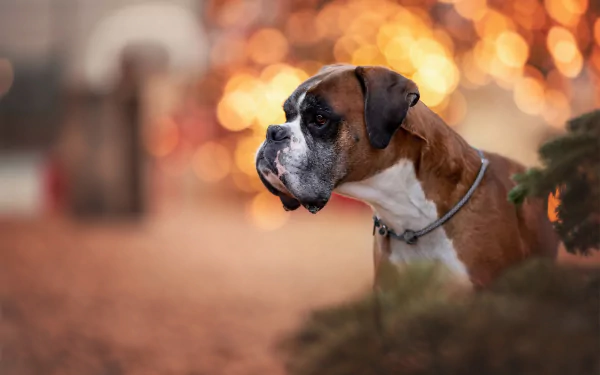 Close-up of a boxer dog with a bokeh background, captured in high definition as a desktop wallpaper and background.