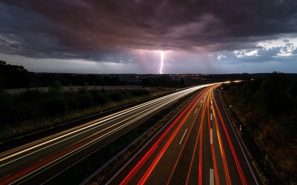 Photography Time-lapse Night Light Lightning Cloud Highway HD Wallpaper | Background Image