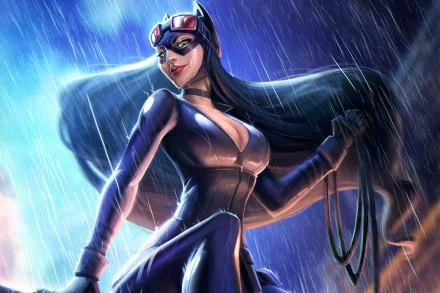 green eyes black hair long hair rain DC Comics Comic Catwoman HD Desktop Wallpaper | Background Image