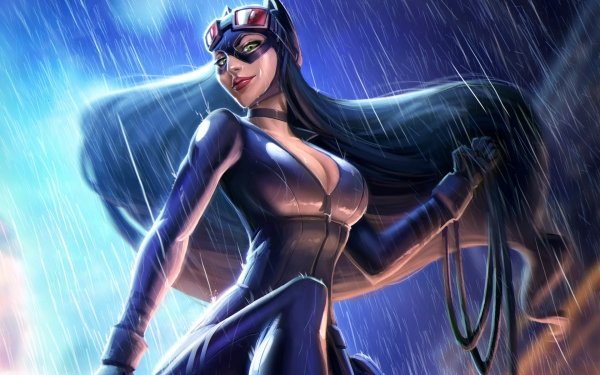 Comics Catwoman DC Comics Rain Long Hair Black Hair Green Eyes HD Wallpaper | Background Image