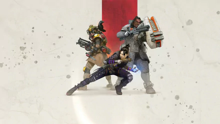HD Apex Legends desktop wallpaper featuring Wraith, Gibraltar, and Bloodhound in dynamic poses from the video game.