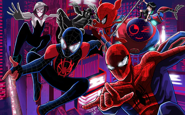 Spider-Ham Spider-Man Noir Peni Parker Miles Morales spider man movie Spider-Man: Into The Spider-Verse HD Desktop Wallpaper | Background Image