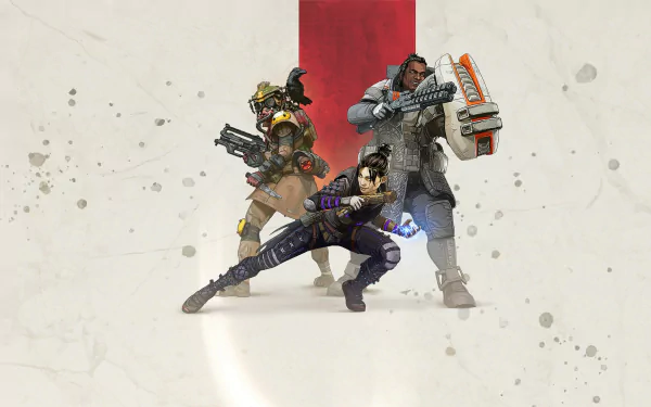 HD Apex Legends desktop wallpaper featuring Wraith, Gibraltar, and Bloodhound in dynamic poses from the video game.