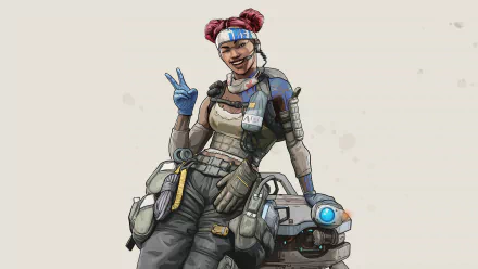 4K Ultra HD PC desktop wallpaper featuring Lifeline from the video game Apex Legends, showcasing her in a confident pose with a peace sign.