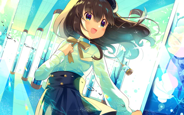bow (Clothing) blue eyes brown hair Anime Original HD Desktop Wallpaper | Background Image