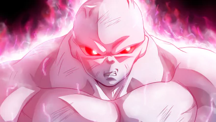4K Ultra HD anime wallpaper featuring Jiren from Dragon Ball Super, glowing with intense red energy and fierce determination in a dynamic pose.