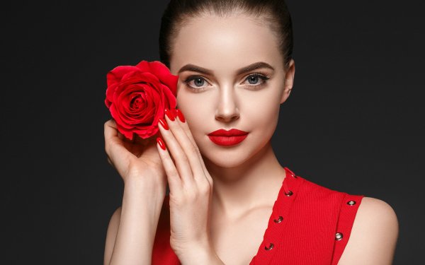 Women Model Lipstick Blue Eyes Face HD Wallpaper | Background Image