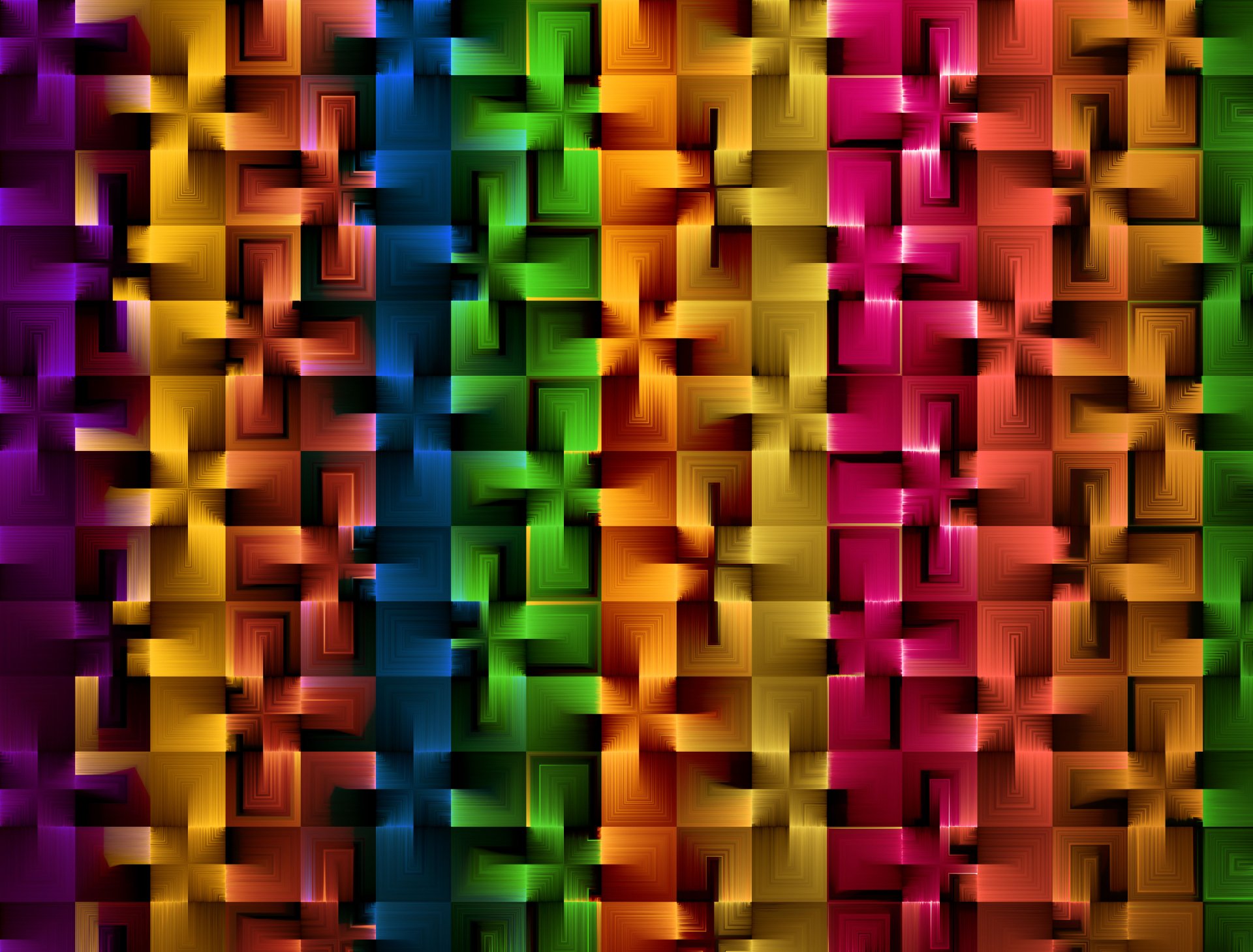 Colorful, abstract mosaic of layered squares in vertical rainbow colors; vibrant 4K Ultra HD PC desktop wallpaper and background.