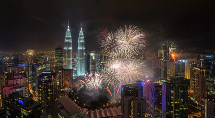skyscraper building city night firewood fireworks Malaysia man made Kuala Lumpur HD Desktop Wallpaper | Background Image