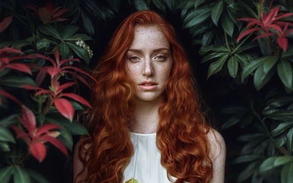 Women Model Redhead Long Hair Freckles Blue Eyes HD Wallpaper | Background Image