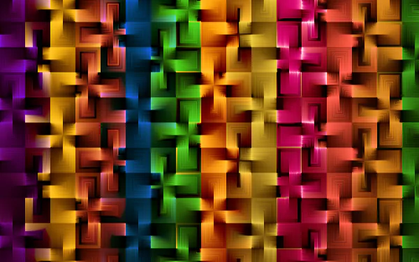 Colorful, abstract mosaic of layered squares in vertical rainbow colors; vibrant 4K Ultra HD PC desktop wallpaper and background.