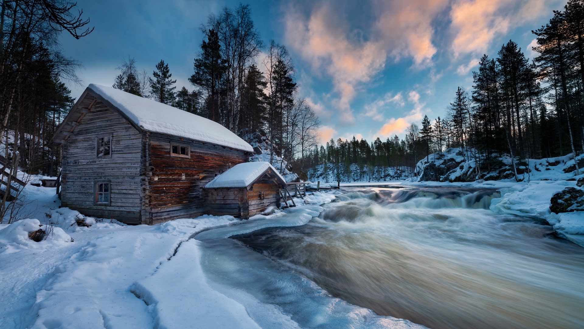 Winter Cabin in Finnish Forest HD Wallpaper