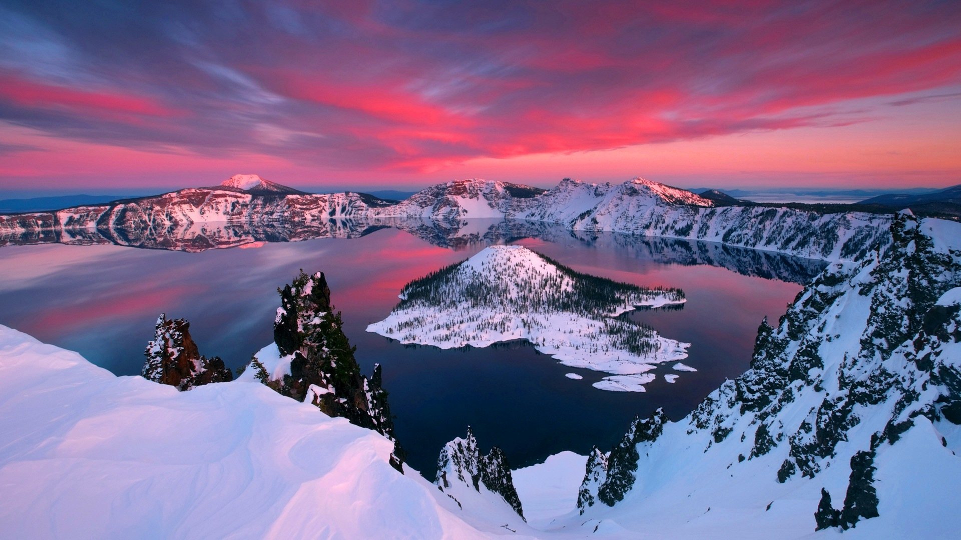 sunset over crater lake hd wallpaper background image 1920x1080 id 994725 wallpaper abyss sunset over crater lake hd wallpaper