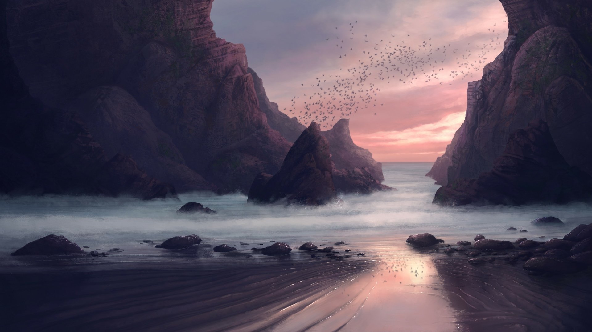 Download Sunset Ocean Artistic Beach HD Wallpaper by Zuzanna Trząska