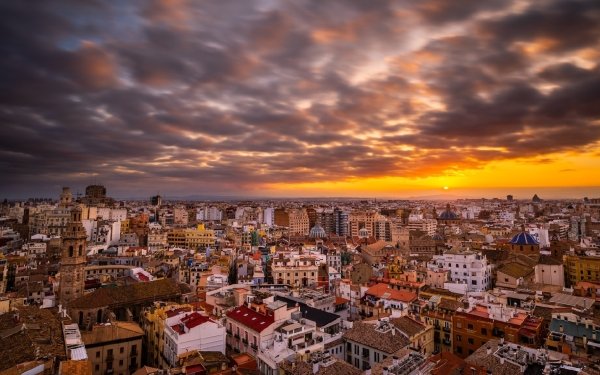 Man Made Valencia Cities Spain City Sky Cloud Sunset HD Wallpaper | Background Image