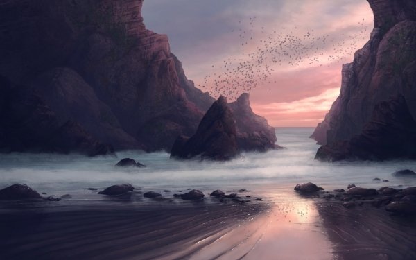 Artistic Beach Ocean Sunset HD Wallpaper | Background Image