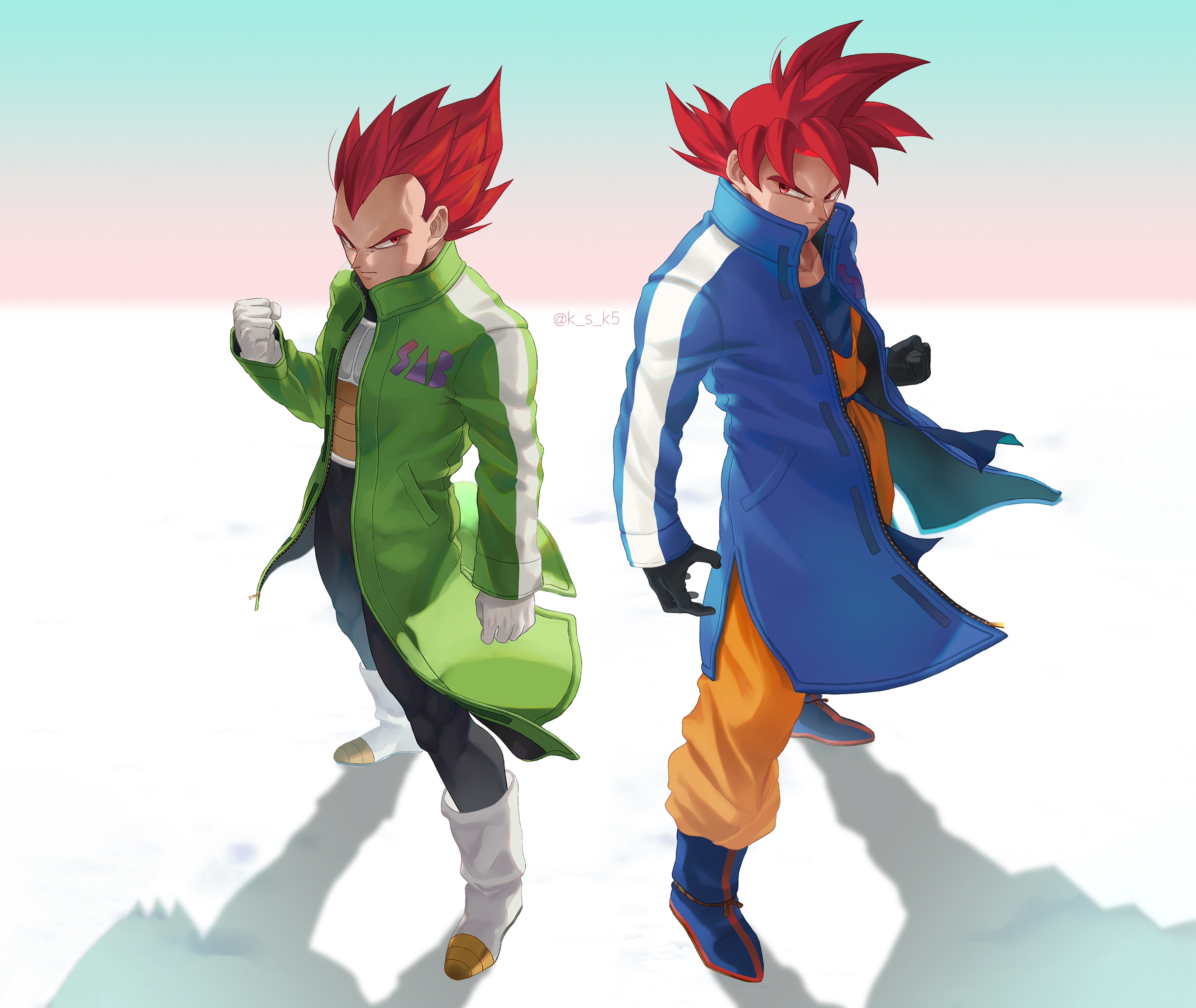 Goku and Vegeta SSJ God by ksuke