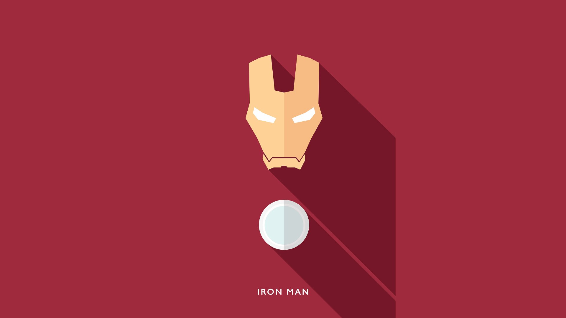 Minimalist comic-style Iron Man mask and arc reactor on a red background, designed as a 4K Ultra HD PC desktop wallpaper.