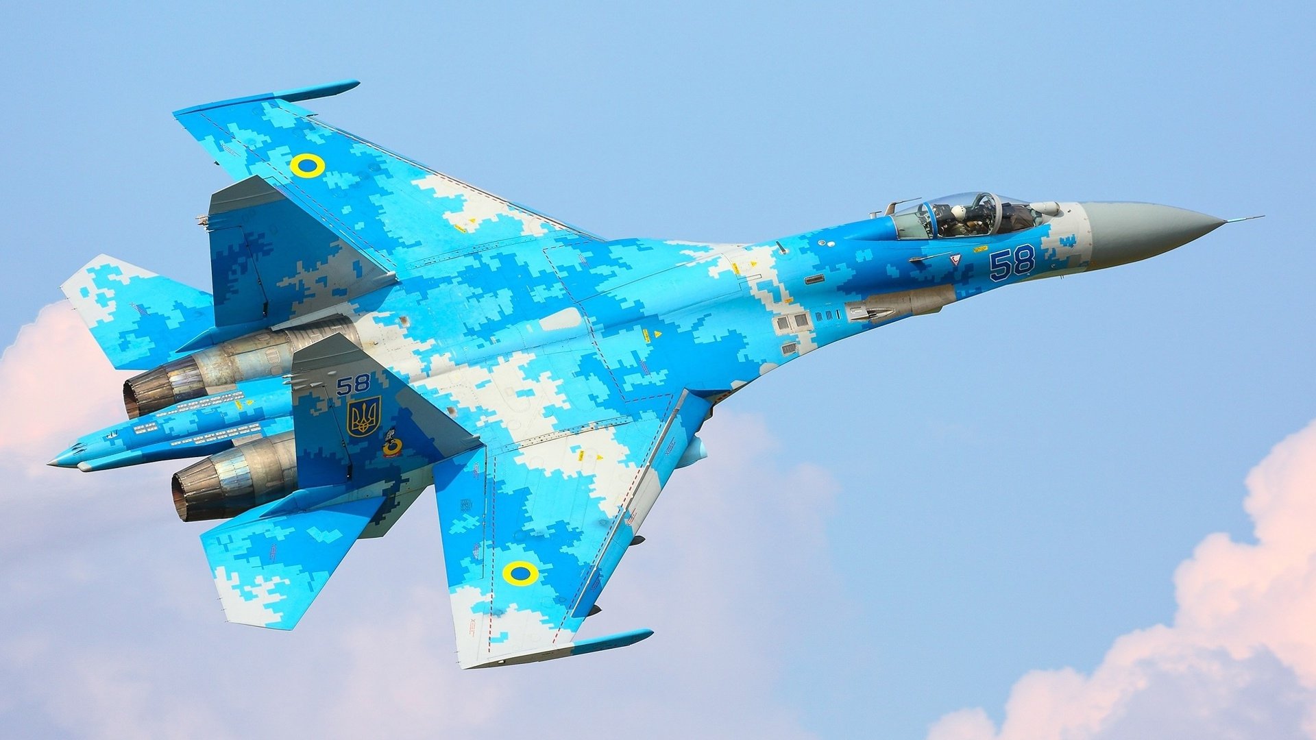 Blue Camouflage Sukhoi Su 27 Soviet Origin Twin Engine