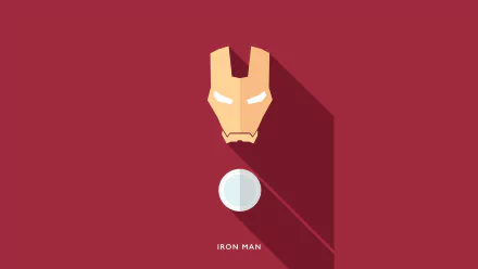 Minimalist comic-style Iron Man mask and arc reactor on a red background, designed as a 4K Ultra HD PC desktop wallpaper.