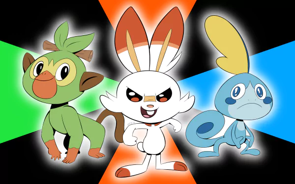 Sobble (Pokémon) Scorbunny (Pokémon) Grookey (Pokémon) video game Pokémon: Sword and Shield HD Desktop Wallpaper | Background Image