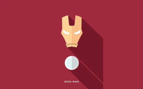 Minimalist comic-style Iron Man mask and arc reactor on a red background, designed as a 4K Ultra HD PC desktop wallpaper.