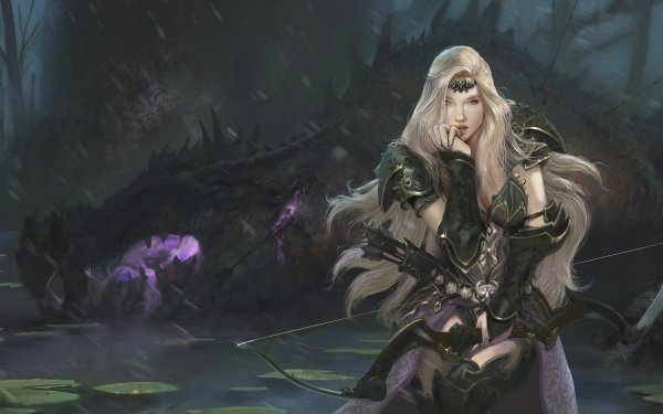 Fantasy Archer Bow Woman Warrior Blonde Long Hair HD Wallpaper | Background Image
